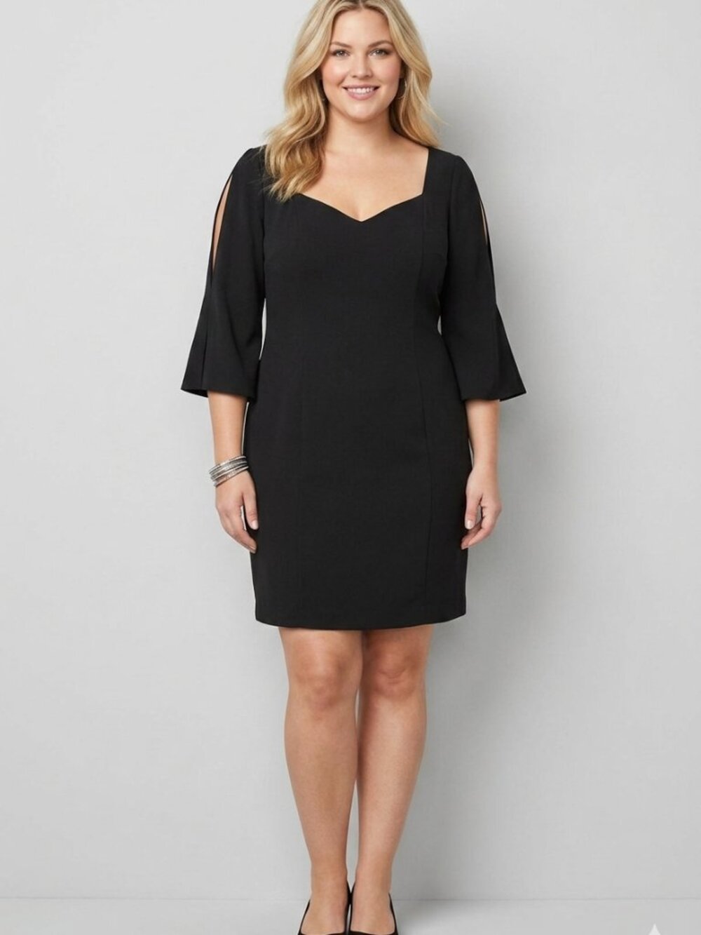 Ashley Graham Beyond NWT Women's 22W Black Split Sleeve Cocktail Dress